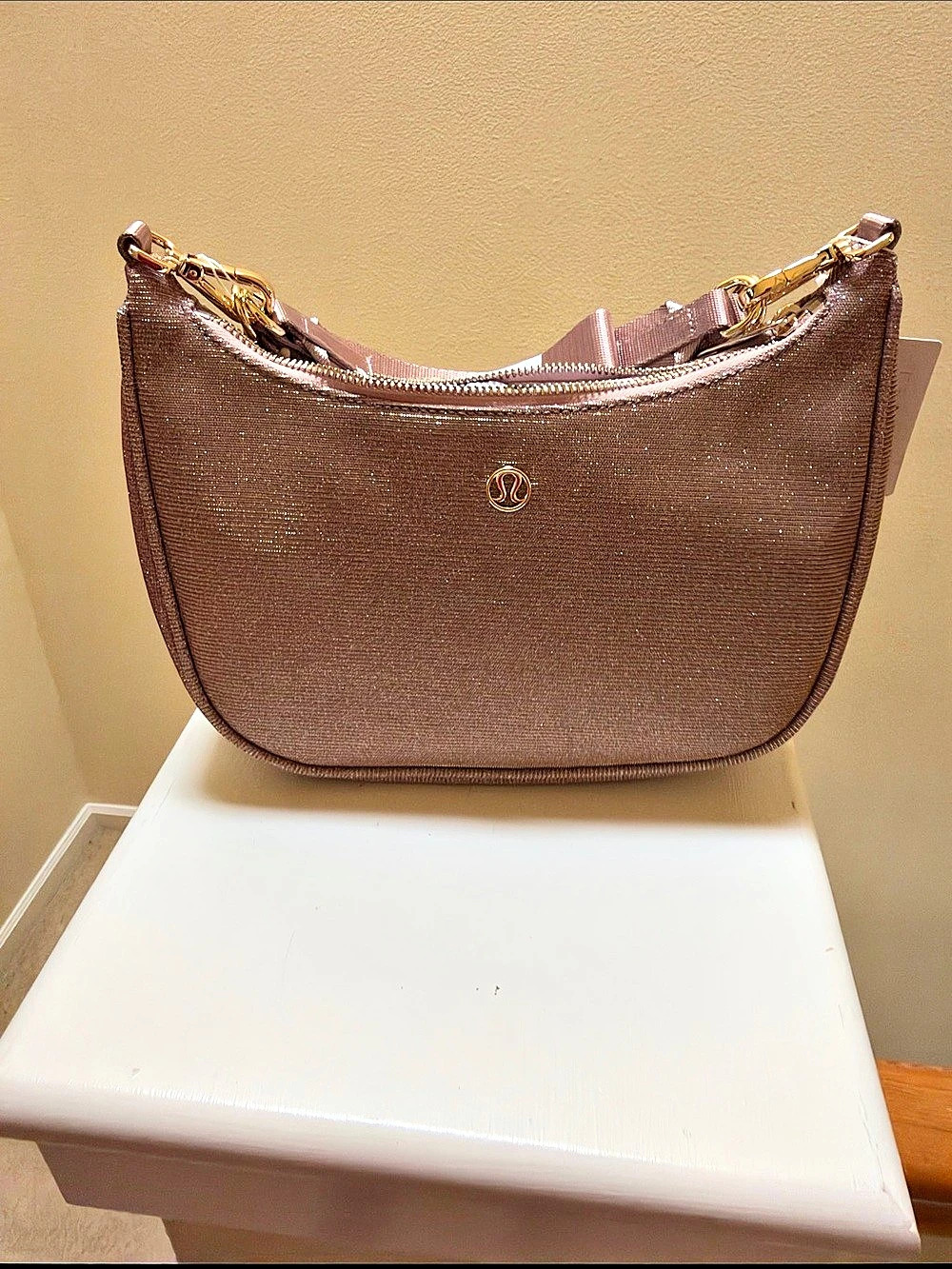 NWT lululemon City Essentials Small Shoulder Bag 3L *Glitter Pink Champagne